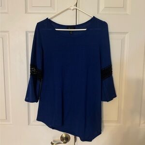 AB Studio Blue and Black Blouse with Elegant Design